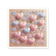 Flores Corazones Cocktail Napkins