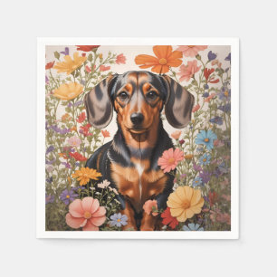 Servilleta De Papel Flores Cute Brown Dachshund Y Cosmos