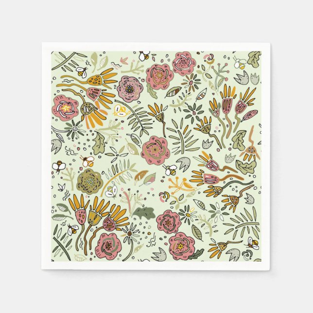 Servilleta De Papel Flores de abejas florales acuáticas elegantes y mo (Anverso)