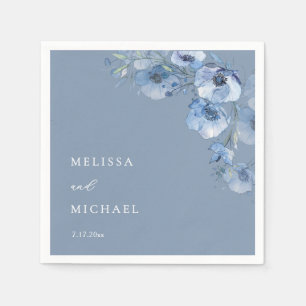Servilleta De Papel Flores de Acuarela Azul Bodas de Tus Nombres