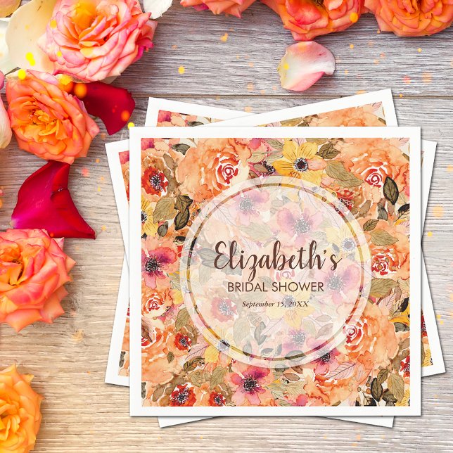 Servilleta De Papel Flores de Acuarela de Otoño Despedida de Soltera (Autumn watercolor flowers bridal shower napkins)