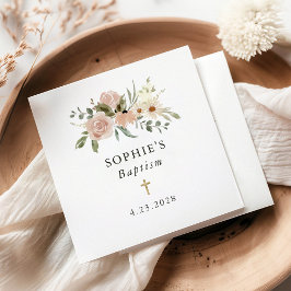 Servilleta De Papel Flores de acuarela neutra simples | Bautismo