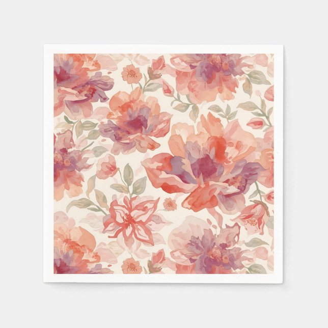 Servilleta De Papel Flores de acuarela pastel naranja claro (Anverso)