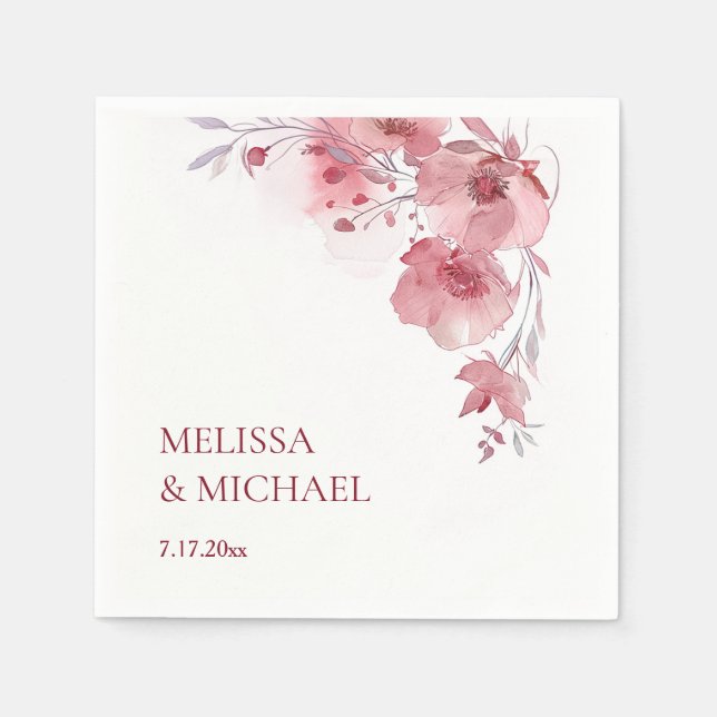 Servilleta De Papel Flores de acuarela rosa polvoriento boda (Anverso)