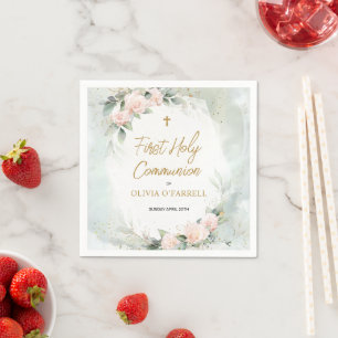 Servilleta De Papel Flores de acuarela rosa suave primera comunión sag