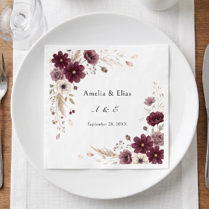 Servilleta De Papel Flores de Anémona de Boda Burgundy Crema