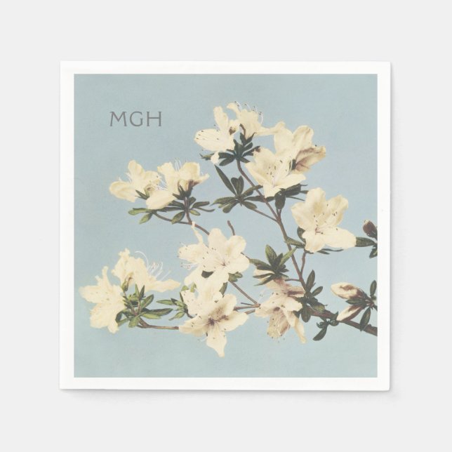 Servilleta De Papel Flores de azalea de crema blanca vintage Monograma (Anverso)