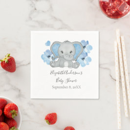 Servilleta De Papel Flores de Baby Shower de Elefante Niño Azul Globo