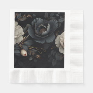 Servilleta De Papel Flores de blanco y negro