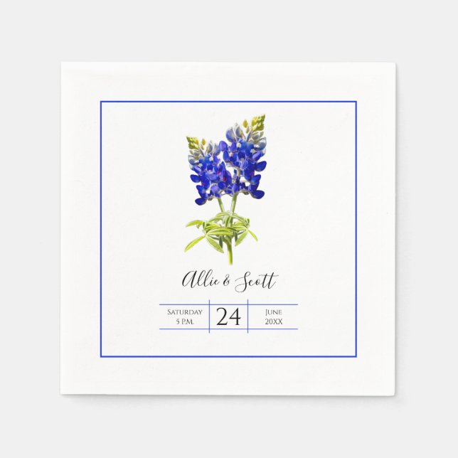 Servilleta De Papel Flores de Bluebonnet en Texas, Boda moderno (Anverso)