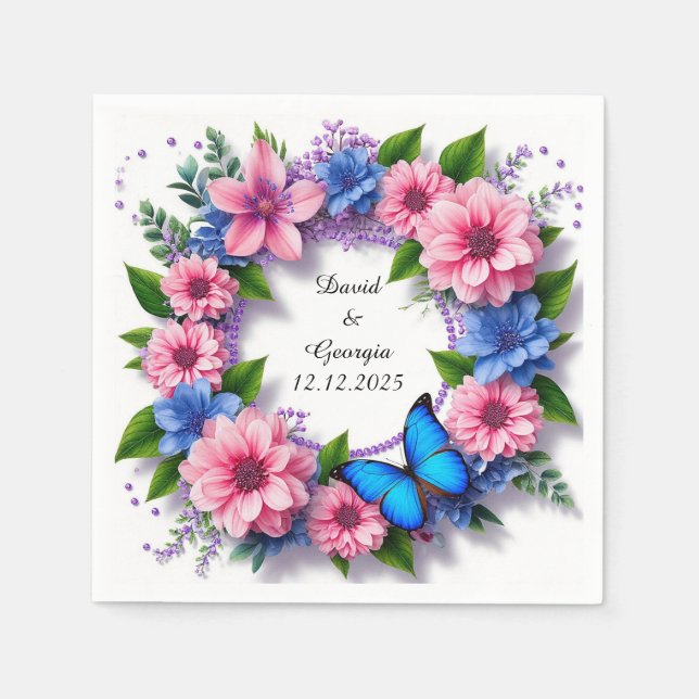 Servilleta De Papel Flores de Boda Marco Circular (Anverso)
