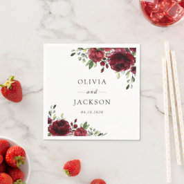 Servilleta De Papel Flores de Borgoña, flores rojas, Boda floral