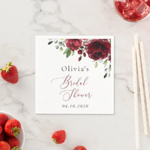 Servilleta De Papel Flores de Borgoña, Flores Rojas, Boho, Ducha de No