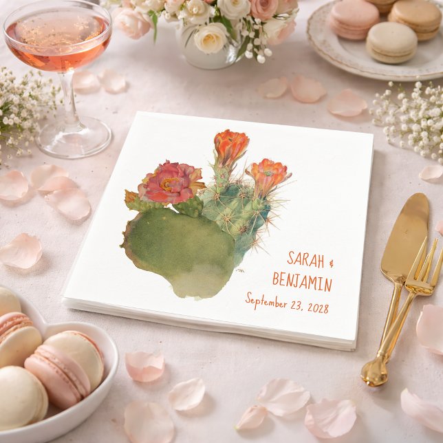 Servilleta De Papel Flores de Cactus Boda Botánico Floral Acuarela (Subido por el creador)