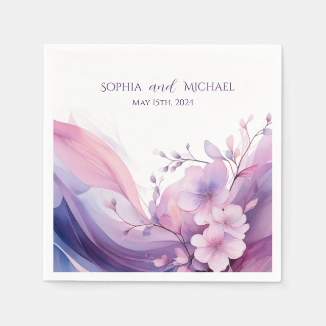 Servilleta De Papel Flores de cerezo acuarela-Boda-Napkins (Anverso)