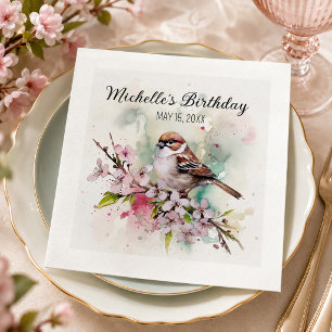 Servilleta De Papel Flores de cerezo de cumpleaños de Gorrión Pequeño