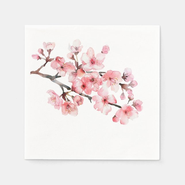 Servilleta De Papel Flores de cerezo en flor en blanco rosado (Anverso)