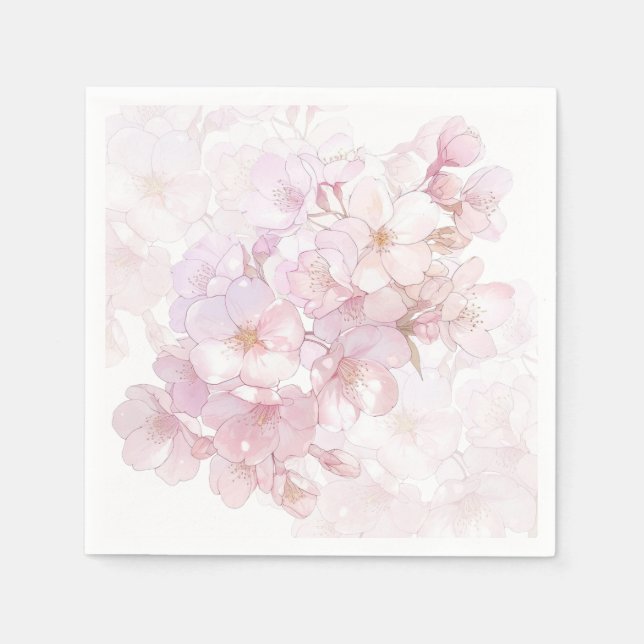 Servilleta De Papel Flores de cerezo en flor en blanco rosado (Anverso)