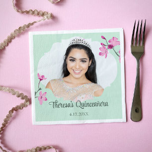 Servilleta De Papel Flores de cerezo rosado, verde de menta, foto