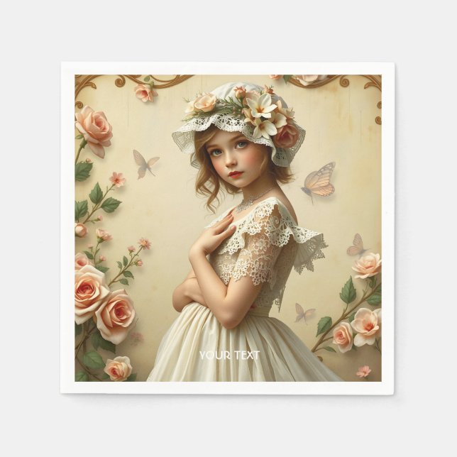 Servilleta De Papel Flores de Chica victoriana mullidas (Anverso)