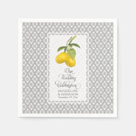 Servilleta De Papel Flores de cítricos limón Boda blanco gris amarillo