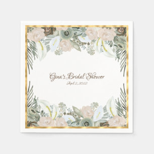 Servilleta De Papel Flores de color de agua de vainilla verde y cremos