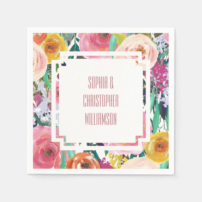 Servilleta De Papel Flores de colores románticos (Anverso)