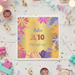 Servilleta De Papel Flores de contorno dorado Cumpleaños