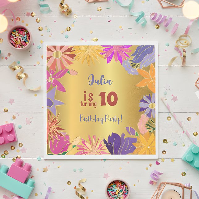 Servilleta De Papel Flores de contorno dorado Cumpleaños (Subido por el creador)