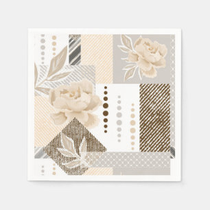 Servilleta De Papel Flores de crema sobre blanco