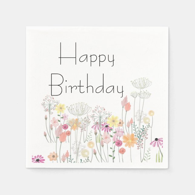 Servilleta De Papel Flores de cumpleaños felices (Anverso)