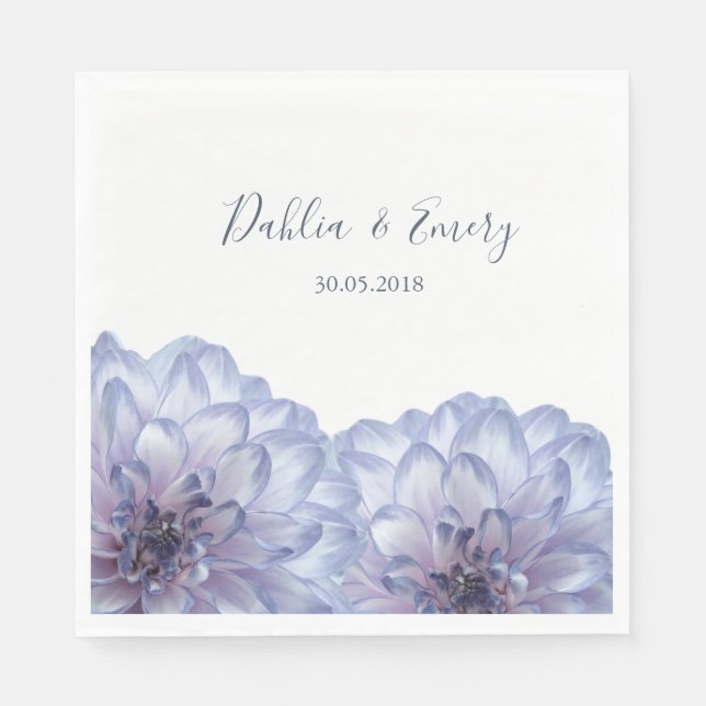 Servilleta De Papel Flores de Dahlia boda floral azul lila (Anverso)