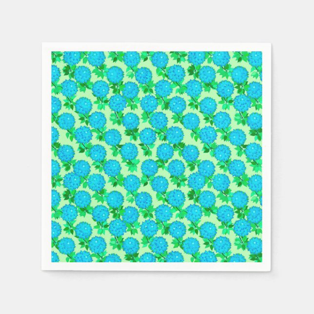 Servilleta De Papel Flores de Dalia azul turquesa y verde (Anverso)