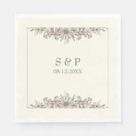 Servilleta De Papel Flores de dibujo boda romántico de marfil