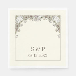 Servilleta De Papel Flores de dibujo boda vintage de marfil