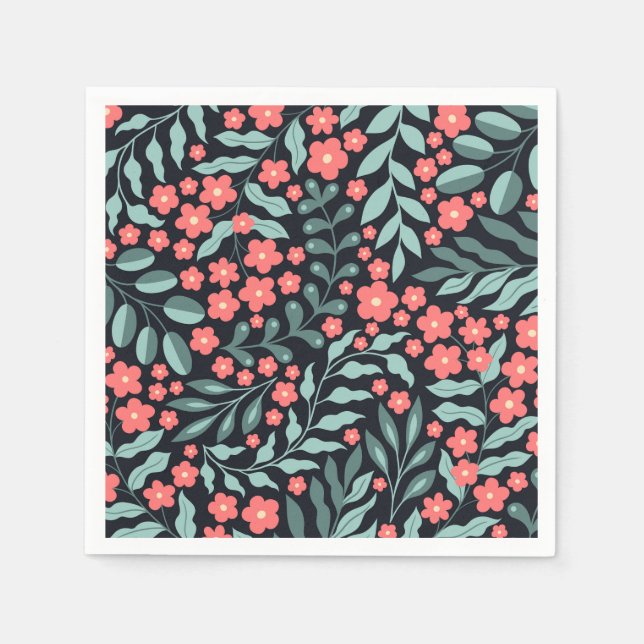 Servilleta De Papel Flores de estilo retro rosado florecientes al esti (Anverso)