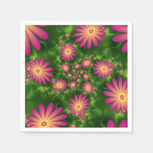 Servilleta De Papel Flores de fantasía rosa arte fractal abstracto mod