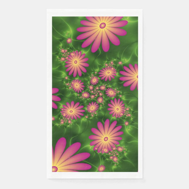 Servilleta De Papel Flores de fantasía rosa arte fractal abstracto mod (Anverso)