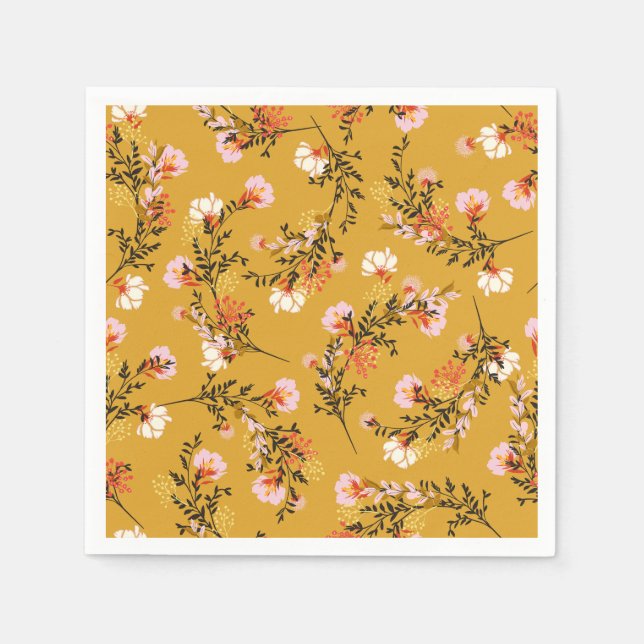 Servilleta De Papel flores de fondo amarillo (Anverso)