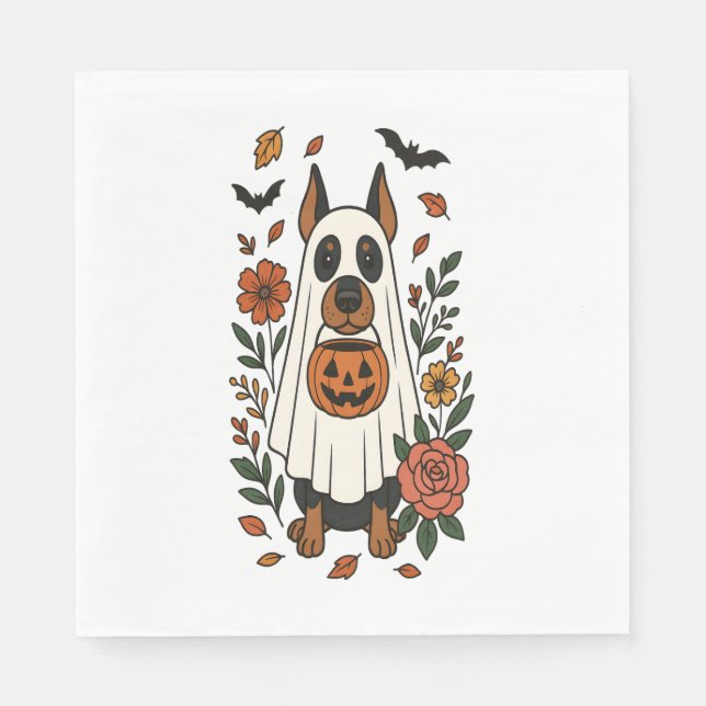 Servilleta De Papel Flores de Halloween Doberman Pinscher (Anverso)
