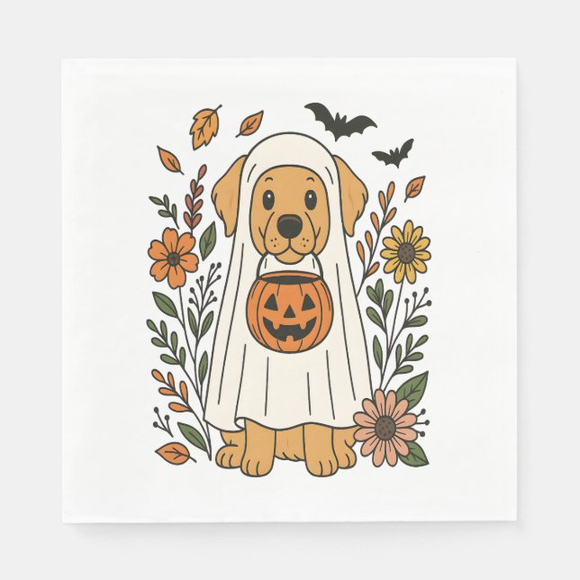 Servilleta De Papel Flores de Halloween Golden Retriever (Anverso)