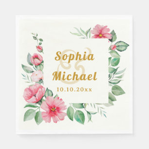 Servilleta De Papel Flores de Hibisco Tropical Rosa y Verde Lujuriante