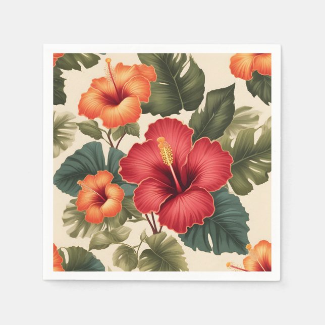 Servilleta De Papel Flores de Hibiscus Tropical Retro (Anverso)