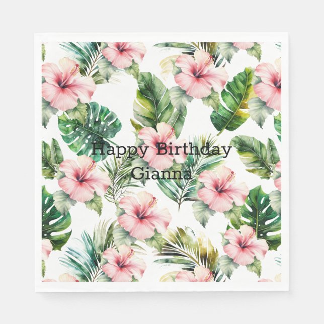 Servilleta De Papel Flores de Hibiscus Tropical Rosa (Anverso)