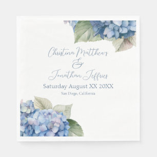 Servilleta De Papel Flores de Hortensias Acuarela Azul Romántico