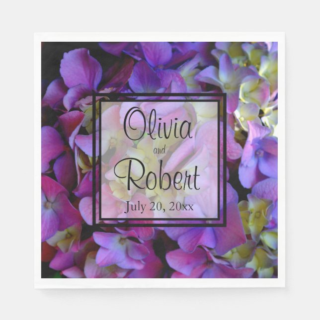 Servilleta De Papel Flores de Hydrangeas azul morado (Anverso)