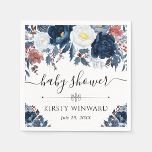 Servilleta De Papel Flores de invierno azules y blancas Baby Shower