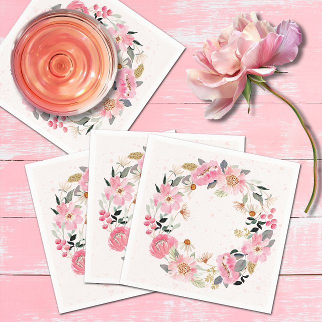 Servilleta De Papel Flores de jardín rosado acuarela (Watercolor pink garden flowers bridal shower napkins)