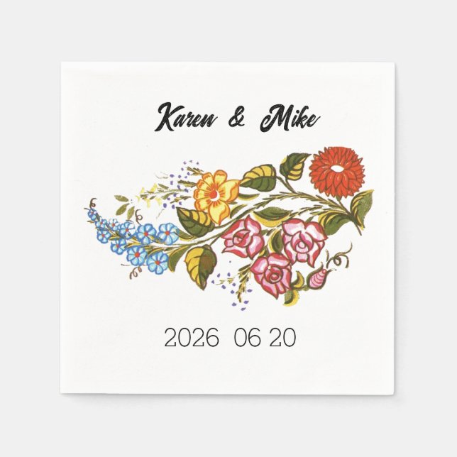 Servilleta De Papel Flores de Kalocsai elegantes - boda personalizada (Anverso)