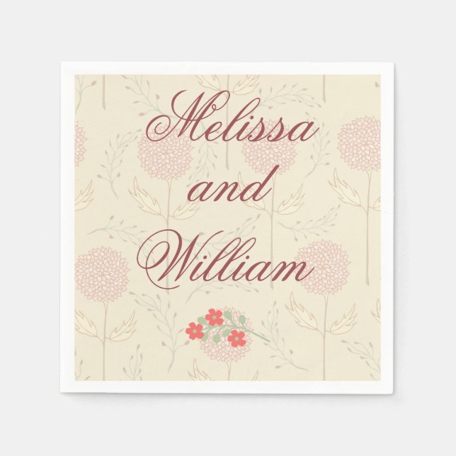 Servilleta De Papel Flores de la boda roja (Anverso)